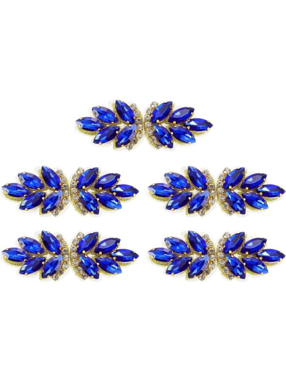 Rhinestone Crystal Appliques Set of 5 - Blue & Light Gold Embellishments
